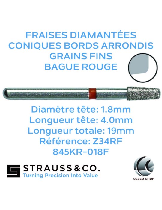 Fraises diamantées coniques à bords arrondis