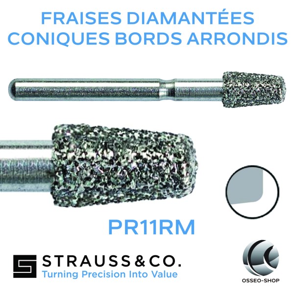 Fraises diamantées coniques bords arrondis