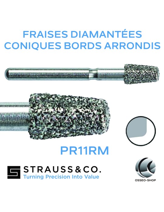 Fraises diamantées coniques bords arrondis