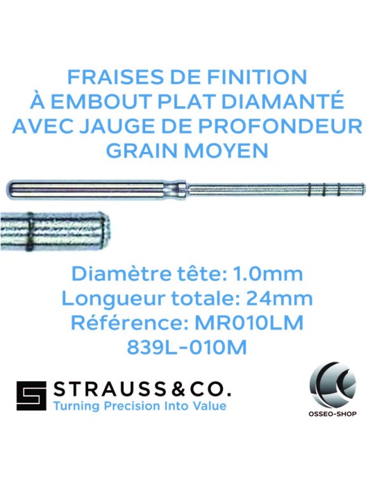 Fraises de finition à embout plat diamanté - jauge de profondeur