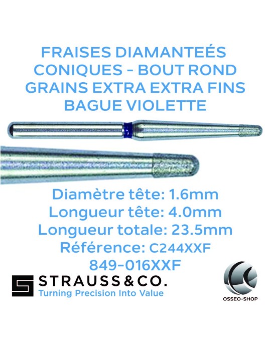 Fraises diamantées coniques à bout rond de polissage