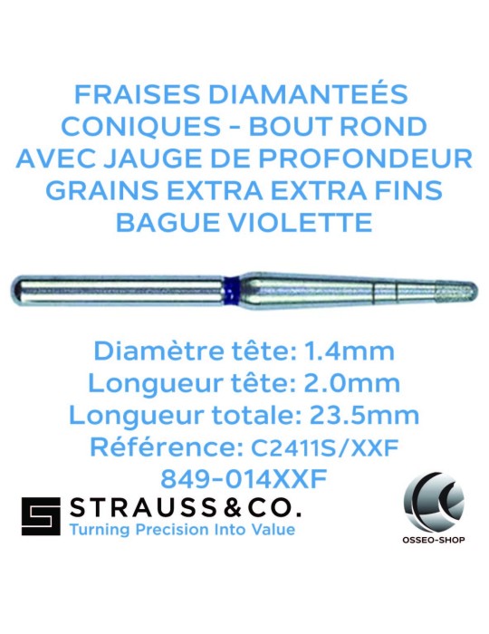 Fraises diamantées coniques - bout rond - jauge de profondeur