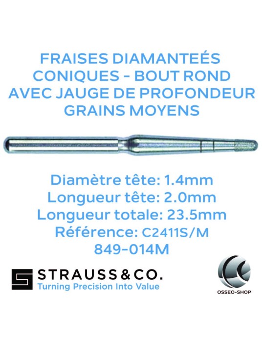 Fraises diamantées coniques - bout rond - jauge de profondeur