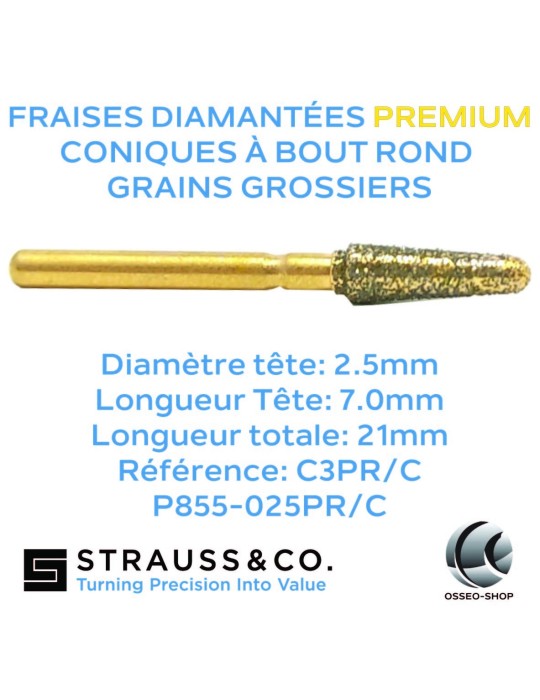 Fraises diamantées coniques à bout rond Premium