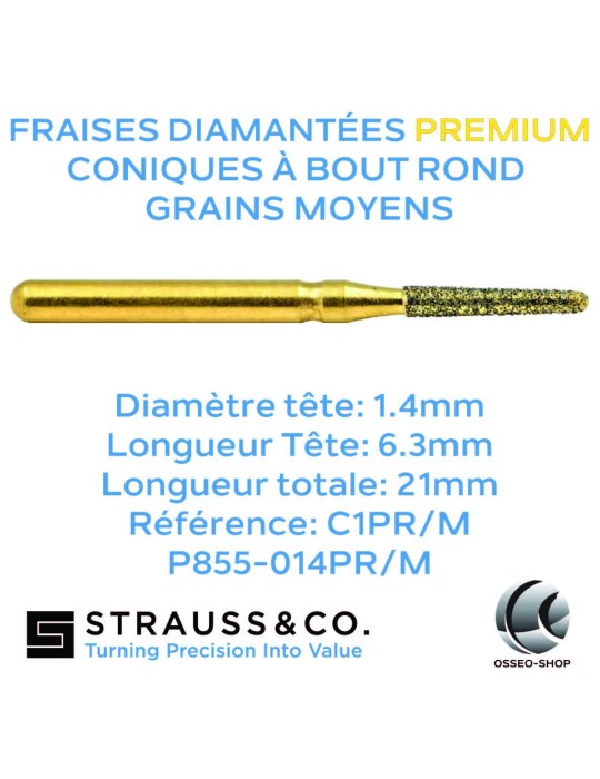 Fraises diamantées coniques à bout rond Premium