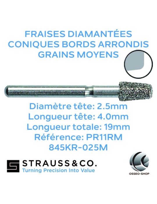 Fraises diamantées coniques bords arrondis