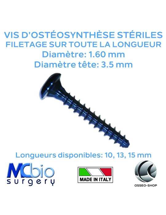 Vis d'ostéosynthèse stériles, filetage long - Osteosynt