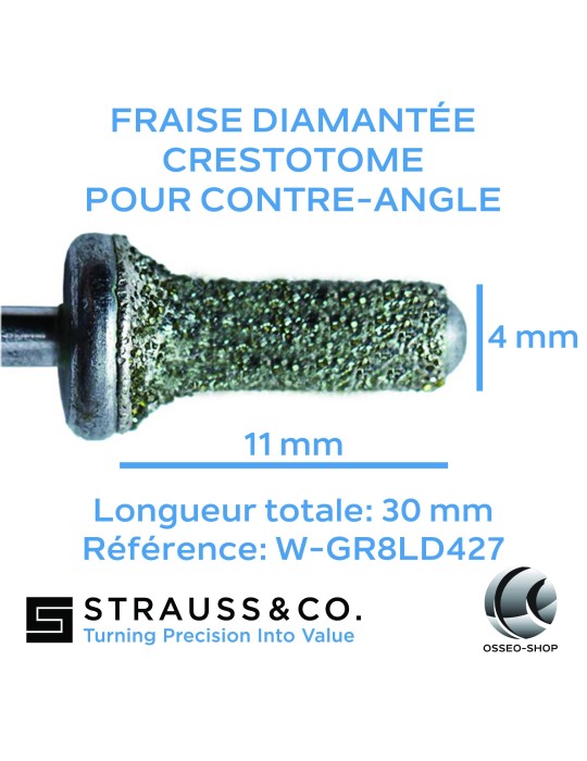 Fraise crestotome diamantée pour contre-angle