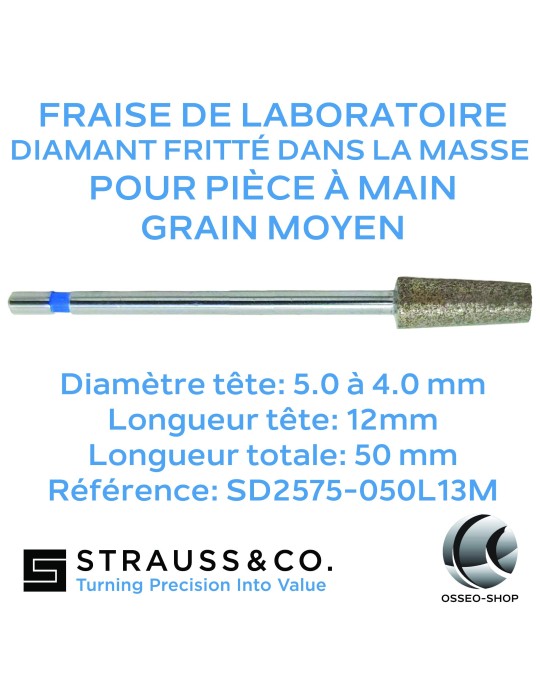 Fraise de laboratoire en diamant fritté dans la masse - Conique bout plat.