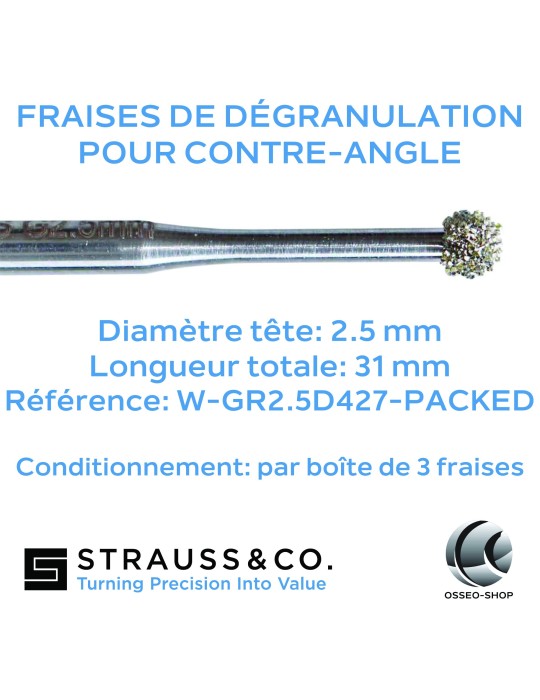 Fraises de dégranulation pour contre-angle Ø 2.5mm