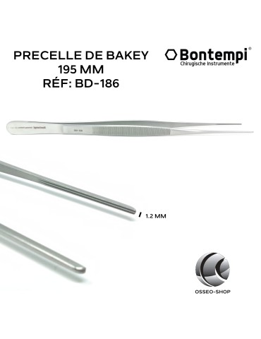 Précelle de bakey mos 1.2mm longueur 195mm