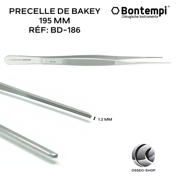 Précelle de bakey mos 1.2mm longueur 195mm