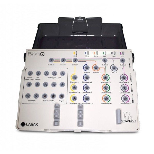 Coffret d'instruments BioniQ, instruments avec organiseur en cassette, sans butées de forage