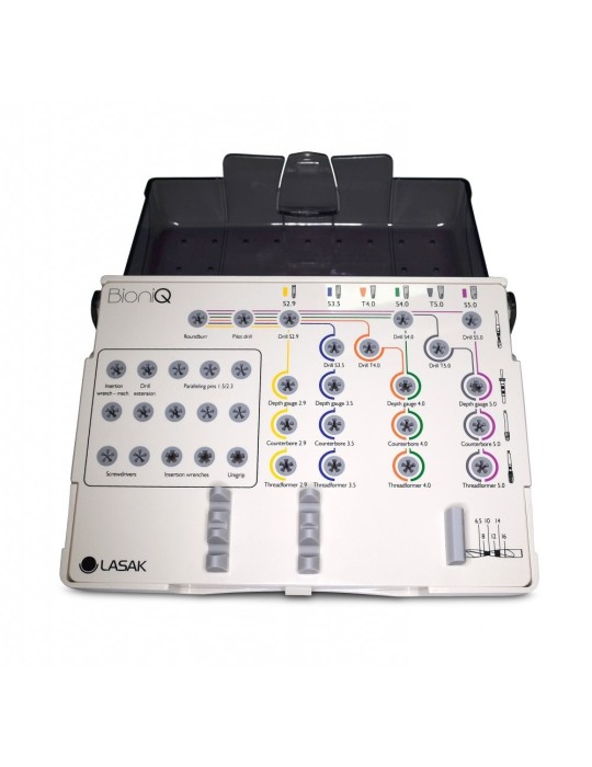 Coffret d'instruments BioniQ, instruments avec organiseur en cassette, sans butées de forage