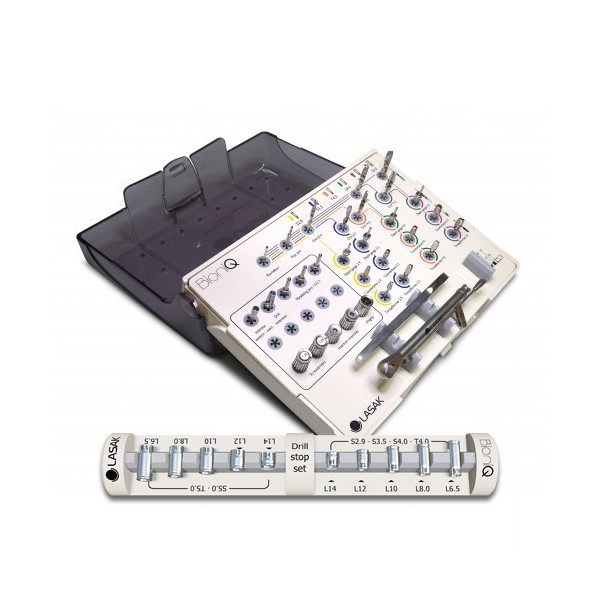 Coffret d'instruments BioniQ, instruments avec organiseur en cassette, avec butées de forage