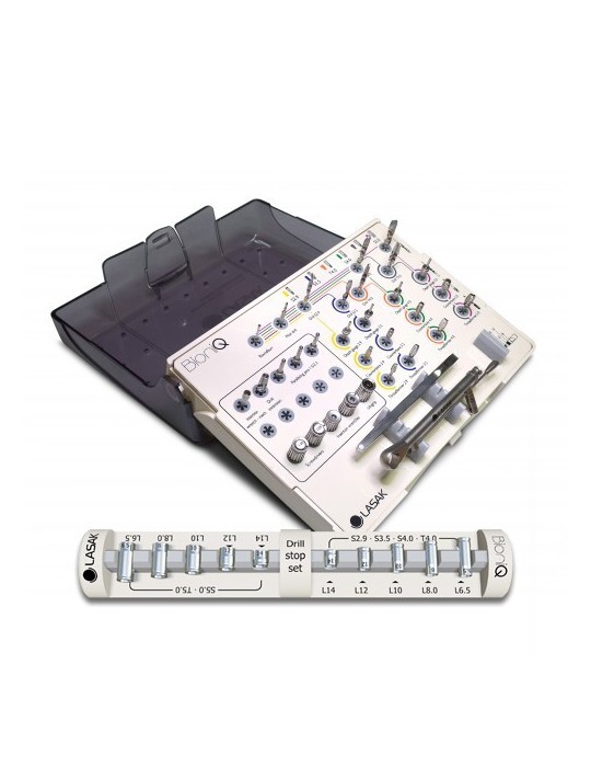 Coffret d'instruments BioniQ, instruments avec organiseur en cassette, avec butées de forage