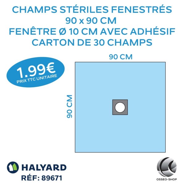 59.70€ La boîte de 30 champs stériles Fenestrés 90 x 90cm + adhésif