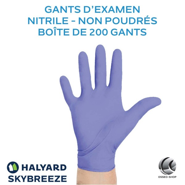 Gants d'examen en Nitrile - Non poudrés - Halyard Skybreeze
