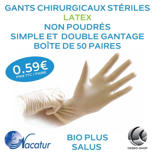 29.90€ boîte de 50 gants Stériles Chirurgicaux Latex Non poudrés