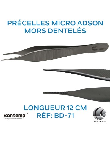 Précelles micro Adson - mors dentelés - 12 cm
