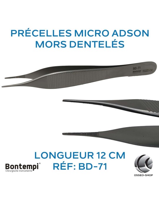 Précelles micro Adson - mors dentelés - 12 cm