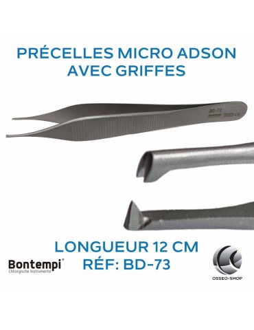 Précelles micro Adson avec griffes - 12cm