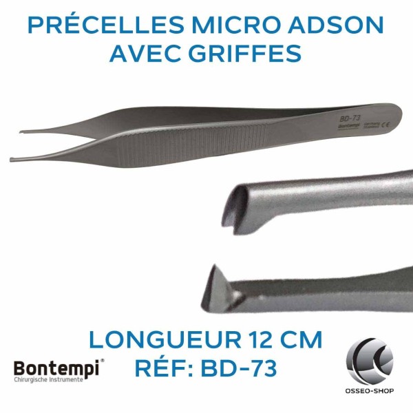 Précelles micro Adson avec griffes - 12cm