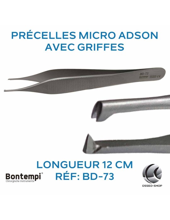 Précelles micro Adson avec griffes - 12cm