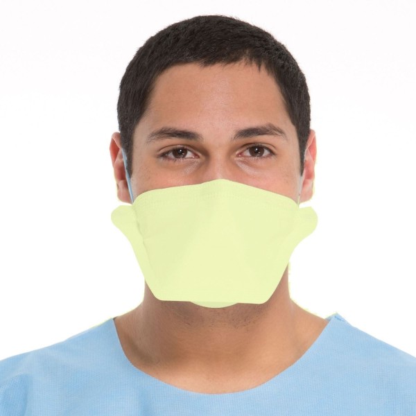 Masque type FFP2 jaune, sans latex en bec de canard et sans valve d'expiration