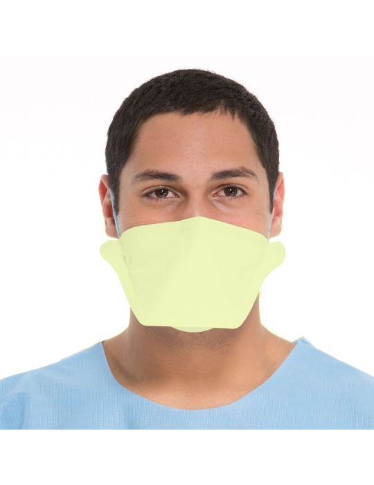 Masque type FFP2 jaune, sans latex en bec de canard et sans valve d'expiration