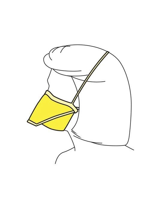 Masque type FFP2 jaune, sans latex en bec de canard et sans valve d'expiration