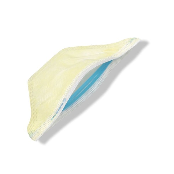 Masque type FFP2 jaune, sans latex en bec de canard et sans valve d'expiration