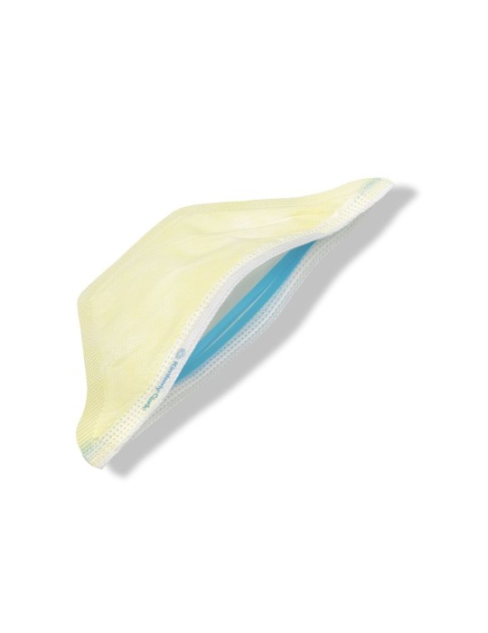 Masque type FFP2 jaune, sans latex en bec de canard et sans valve d'expiration
