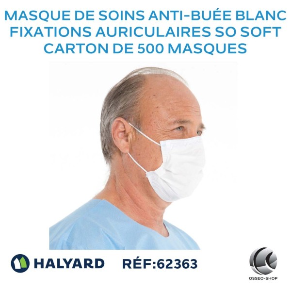 Masque de soins anti-buée avec fixations auriculaires SO SOFT. Blanc