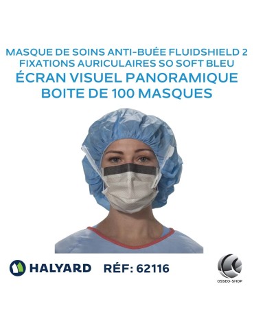 Masque de soins anti-buée FLUIDSHIELD* 2 avec fixations auriculaires SO SOFT bleu, avec écran visuel panoramique