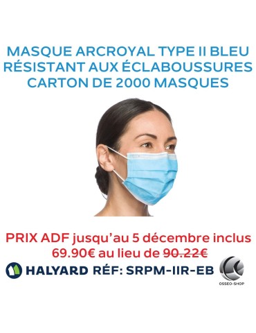 Masque résistant aux éclaboussures (sang et fluides buccaux), Type IIR ArcRoyal