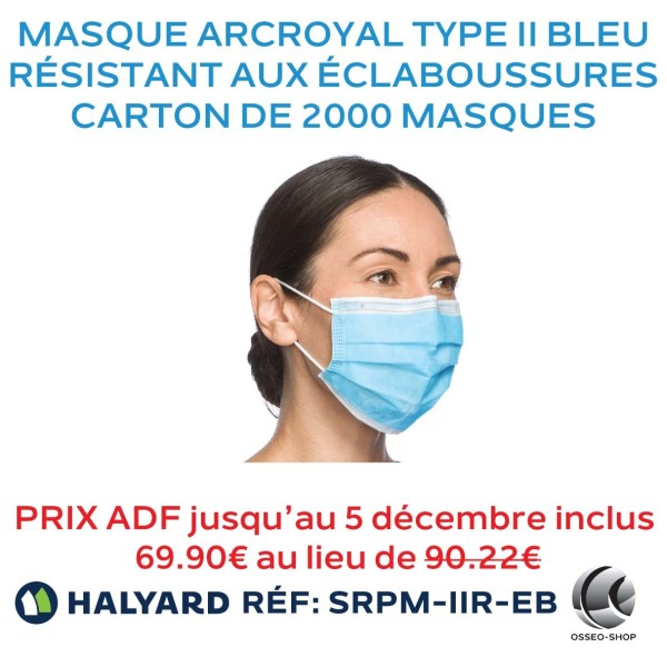 Masque résistant aux éclaboussures (sang et fluides buccaux), Type IIR ArcRoyal