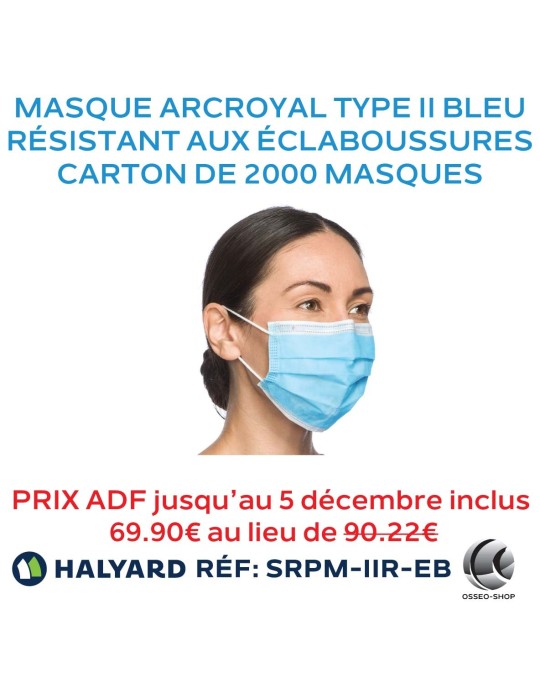 Masque résistant aux éclaboussures (sang et fluides buccaux), Type IIR ArcRoyal