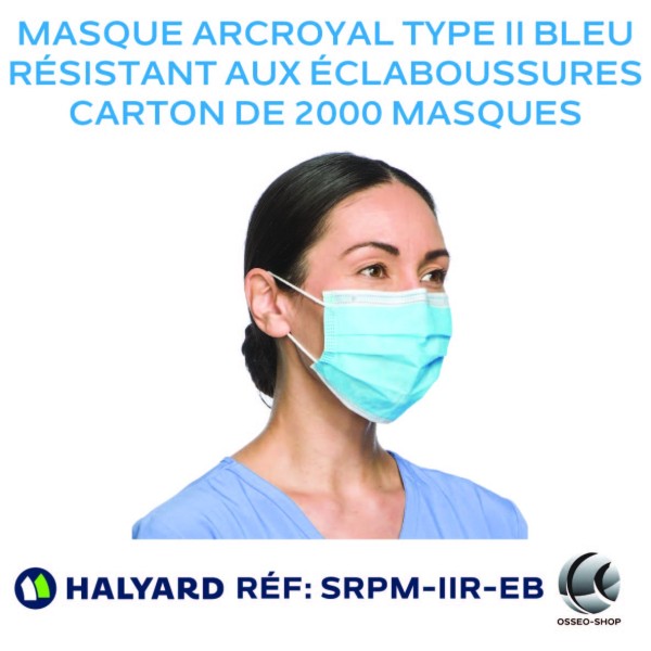 Masque résistant aux éclaboussures (sang et fluides buccaux), Type IIR ArcRoyal