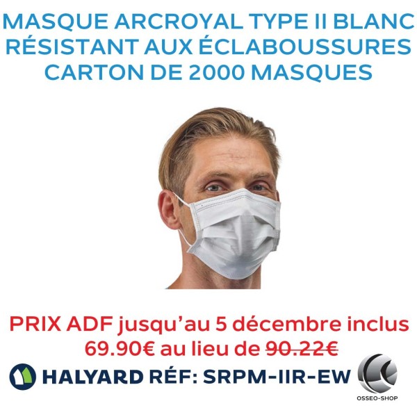 Masque résistant aux éclaboussures (sang et fluides buccaux), Type IIR ArcRoyal
