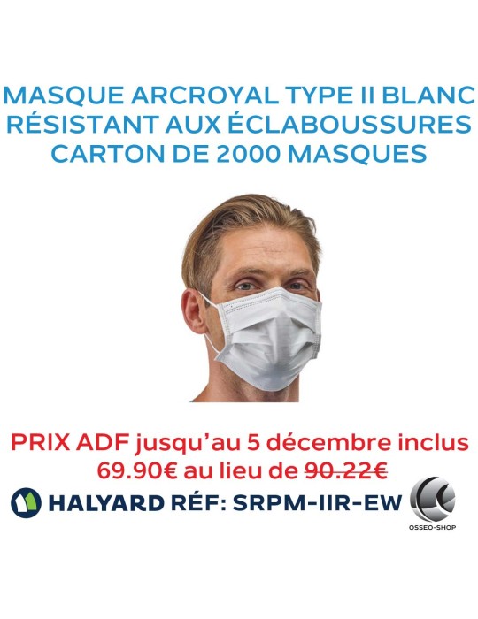 Masque résistant aux éclaboussures (sang et fluides buccaux), Type IIR ArcRoyal