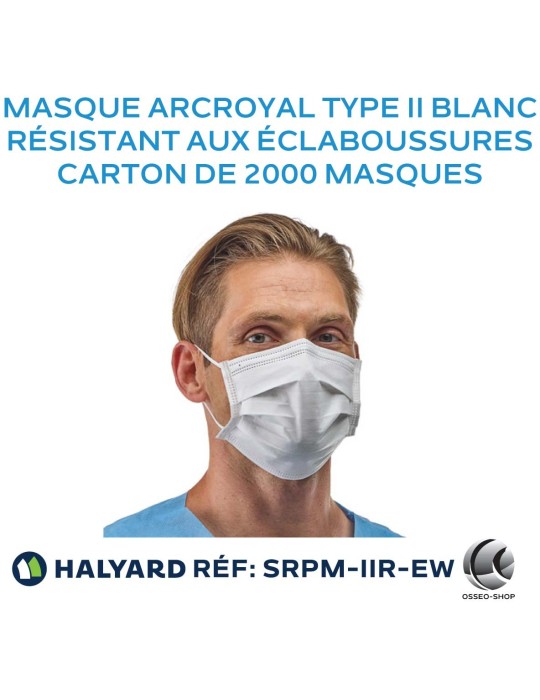 Masque résistant aux éclaboussures (sang et fluides buccaux), Type IIR ArcRoyal