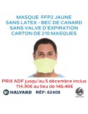 Masque type FFP2 jaune, sans latex en bec de canard et sans valve d'expiration