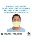 Masque type FFP2 jaune, sans latex en bec de canard et sans valve d'expiration