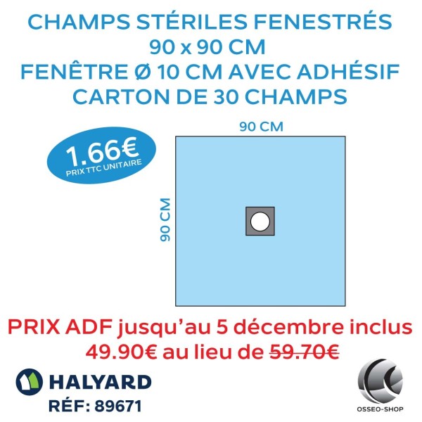 59.70€ La boîte de 30 champs stériles Fenestrés 90 x 90cm + adhésif