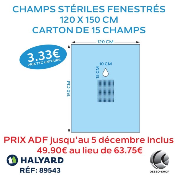 63.75€ La boîte de 15 champs stériles Fenestrés 120 x 150 cm
