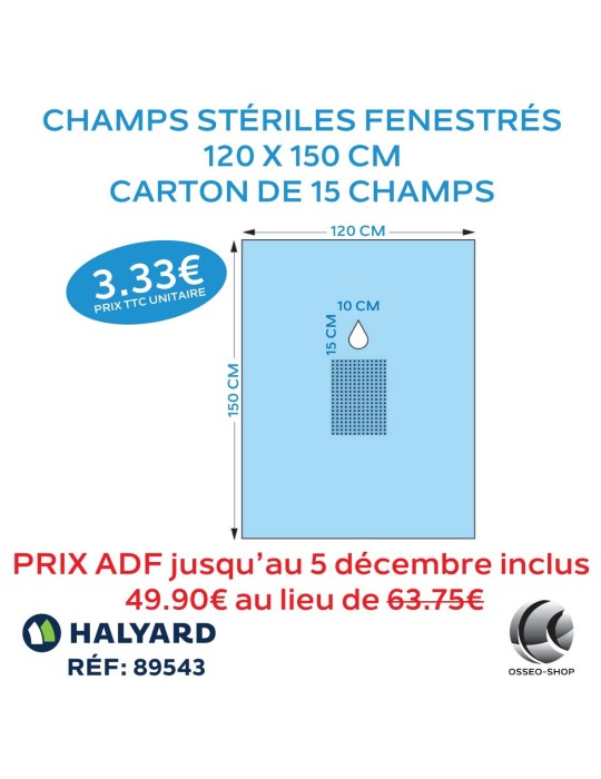 63.75€ La boîte de 15 champs stériles Fenestrés 120 x 150 cm