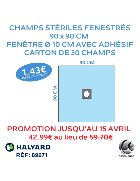 59.70€ La boîte de 30 champs stériles Fenestrés 90 x 90cm + adhésif