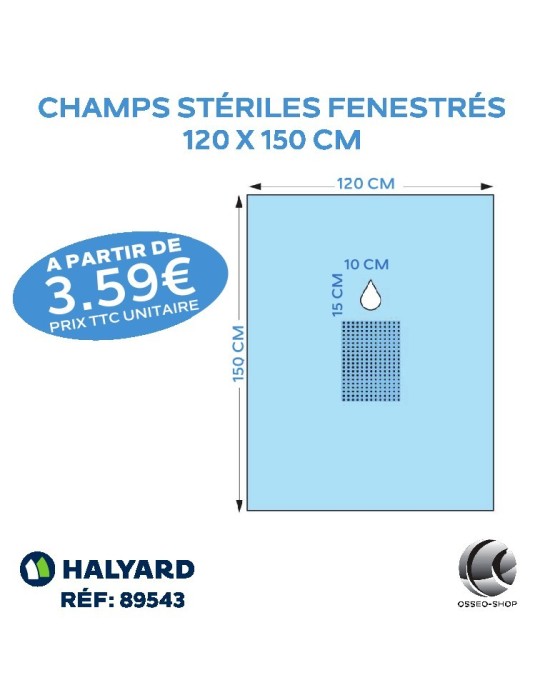 3.59€ TTC pièce:  champs stériles Fenestrés 120 x 150 cm