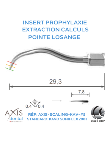 Insert Prophylaxie - Pointe standard, coupe losange - Extraction de calculs de toutes les surfaces dentaires